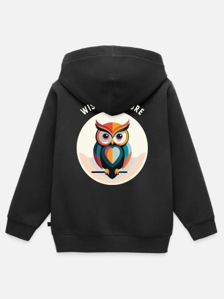 Wise by Nature – Eule mit Schriftzug - Kinder Premium Organic Zip Hoodie - Schwarz