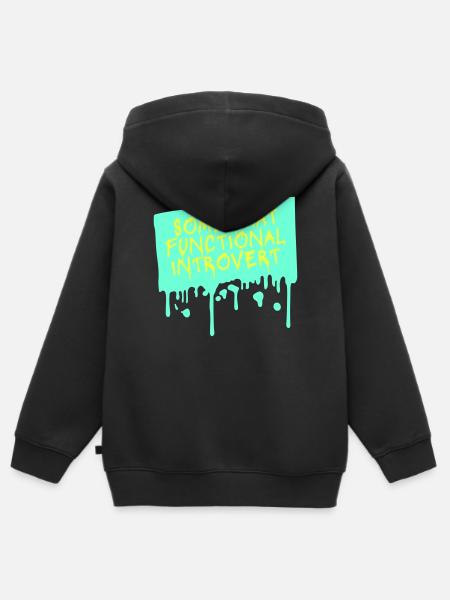 Somewhat Functional Introvert Spruch Logo Text - Kinder Premium Organic Zip Hoodie - Schwarz
