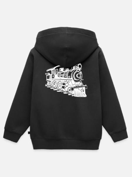 Dampflokomotive Zeichnung - Kinder Premium Organic Zip Hoodie - Schwarz