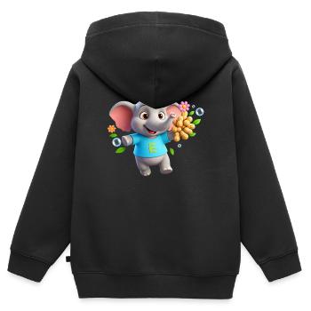 Süßer Elefant mit Erdnüssen – Buchstabe E - Kinder Premium Organic Zip Hoodie - Schwarz - Hinten - AI Model Kid Male (0cm)