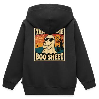 Retro Ghost Boo Sheet - Kinder Premium Organic Zip Hoodie - Schwarz - Hinten - AI Model Kid Male (0cm)