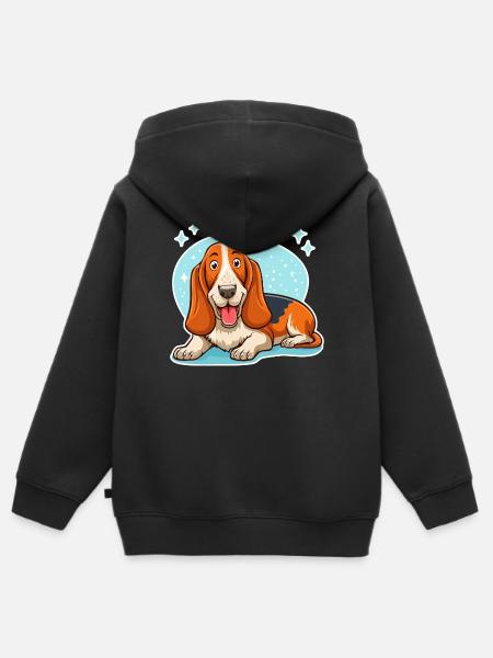 Basset Hound (hellblaue Sterne) - Kinder Premium Organic Zip Hoodie - Schwarz