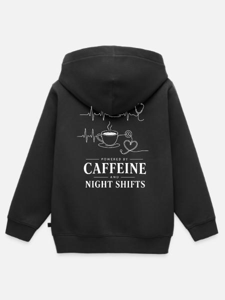 Kaffee Power Nachtshifts Illustration - Kinder Premium Organic Zip Hoodie - Schwarz