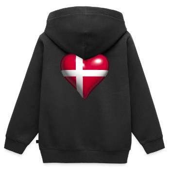 Danemark cœur brillant avec Dannebrog rouge blanc - Sweat Premium à capuche zippé enfant bio - noir - Dos - AI Model Kid Male (0cm)