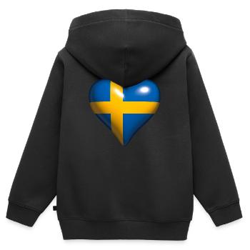 Sweden Shiny Heart Blue Yellow Cross - Kids Premium Organic Zip-up Hoodie - black - Back - AI Model Kid Male (0cm)