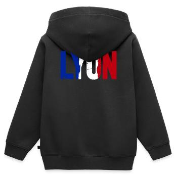 Lyon Frankreich - Kinder Premium Organic Zip Hoodie - Schwarz - Hinten - AI Model Kid Male (0cm)