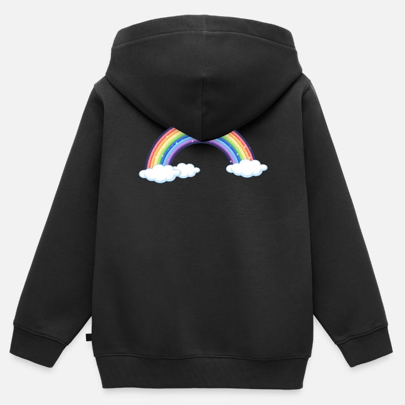 Arc-en-ciel vibrant sur les nuages - Sweat Premium à capuche zippé enfant bio - noir