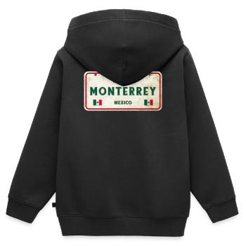 Monterrey Mexiko Vintage Schild Design - Kinder Premium Organic Zip Hoodie - Schwarz - Hinten - AI Model Kid Male (0cm)