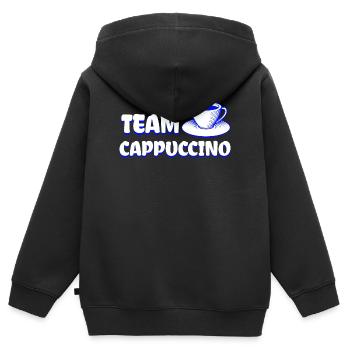 Team Cappuccino - Cool Coffee Design - Sweat Premium à capuche zippé enfant bio - noir - Dos - AI Model Kid Male (0cm)