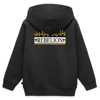Rebellion - Kinder Premium Organic Zip Hoodie - Schwarz - Hinten - AI Model Kid Male (0cm)