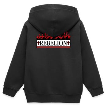 DIE REBELLION ROT. - Kinder Premium Organic Zip Hoodie - Schwarz - Hinten - AI Model Kid Male (0cm)