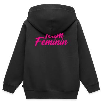 Team Feminin – Pink Girl Power Statement Design - Kinder Premium Organic Zip Hoodie - Schwarz - Hinten - AI Model Kid Male (0cm)