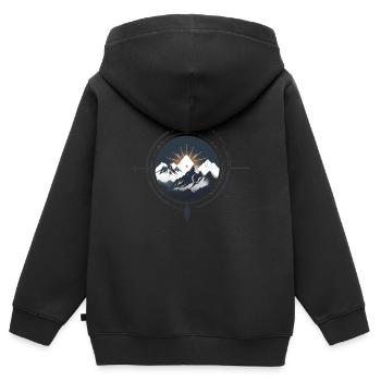 Boussole avec montagnes pour la randonnée - Sweat Premium à capuche zippé enfant bio - noir - Dos - AI Model Kid Male (0cm)