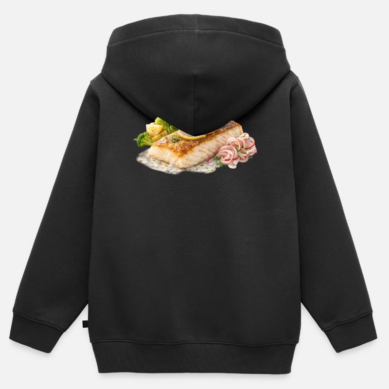 Filet de saumon au citron et à l’aneth - Sweat Premium à capuche zippé enfant bio - noir