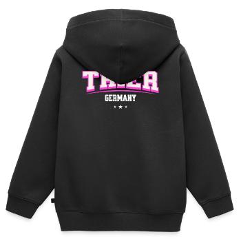 Trier Germany Retro Schriftzug - Kinder Premium Organic Zip Hoodie - Schwarz - Hinten - AI Model Kid Male (0cm)