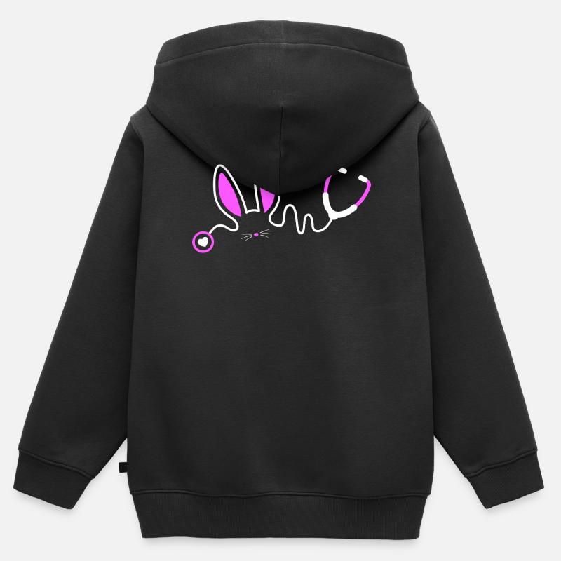 Fantaisie de lapin stéthoscope - Sweat Premium à capuche zippé enfant bio - noir