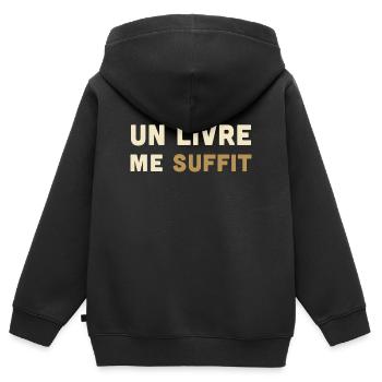 Un Livre Me Suffit - Cadeau Lecteur - Sweat Premium à capuche zippé enfant bio - noir - Dos - AI Model Kid Male (0cm)