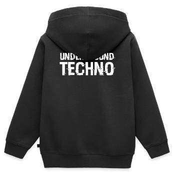 Typographie techno souterraine glitch - Sweat Premium à capuche zippé enfant bio - noir - Dos - AI Model Kid Male (0cm)