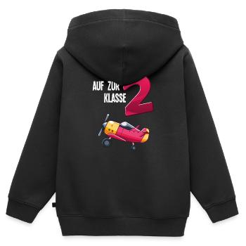 Schulkind 2. Klasse Flugzeug - Kinder Premium Organic Zip Hoodie - Schwarz - Hinten - AI Model Kid Male (0cm)
