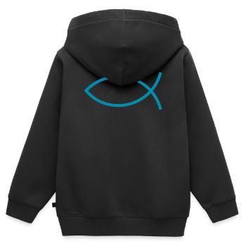 Jésus poisson Ichthys poisson poisson poisson - Sweat Premium à capuche zippé enfant bio - noir - Dos - AI Model Kid Male (0cm)