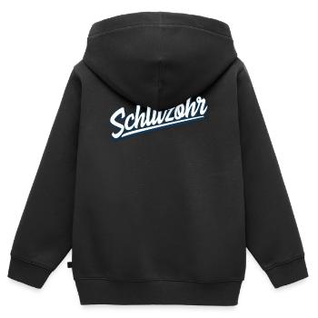 Schlitzohr - Schweizerdeutsch - Mundart - Dialekt - Kinder Premium Organic Zip Hoodie - Schwarz - Hinten - AI Model Kid Male (0cm)