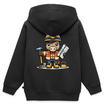 Cute Horse Construction Worker - Kinder Premium Organic Zip Hoodie - Schwarz - Hinten - AI Model Kid Male (0cm)