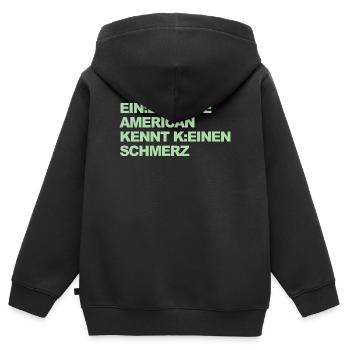 SATIRE WOKE : Un Indien ne connaît pas la douleur - Sweat Premium à capuche zippé enfant bio - noir - Dos - AI Model Kid Male (0cm)