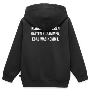 Klabusterbeeren Zusammenhalt - Kinder Premium Organic Zip Hoodie - Schwarz - Hinten - AI Model Kid Male (0cm)