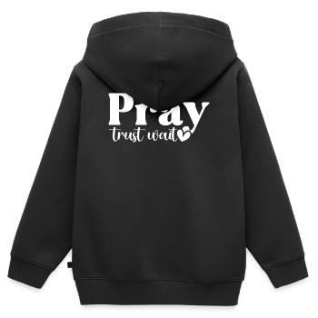Prier, faire confiance, attendre - Sweat Premium à capuche zippé enfant bio - noir - Dos - AI Model Kid Male (0cm)