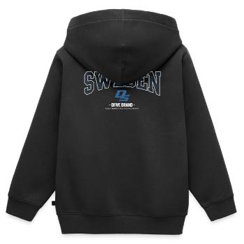 Motif bleu blason du streetwear suédois - Sweat Premium à capuche zippé enfant bio - noir - Dos - AI Model Kid Male (0cm)