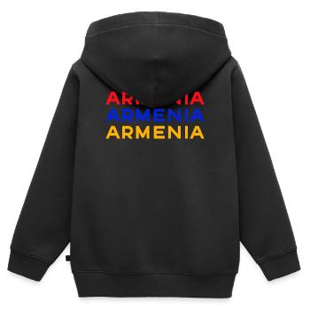 Armenia Dreifarbig Schrift-Design - Kinder Premium Organic Zip Hoodie - Schwarz - Hinten - AI Model Kid Male (0cm)