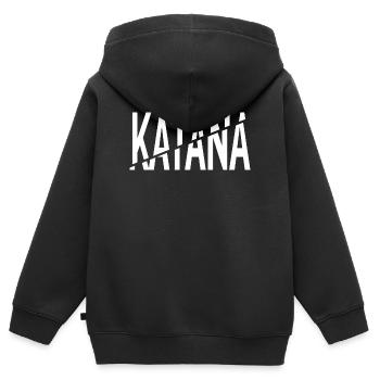 Katana-Schnitt - Kinder Premium Organic Zip Hoodie - Schwarz - Hinten - AI Model Kid Male (0cm)