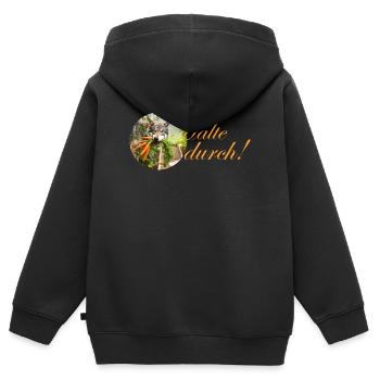 durchhalten kreativ sein Hund mit Karotte im Maul  - Kinder Premium Organic Zip Hoodie - Schwarz - Hinten - AI Model Kid Male (0cm)