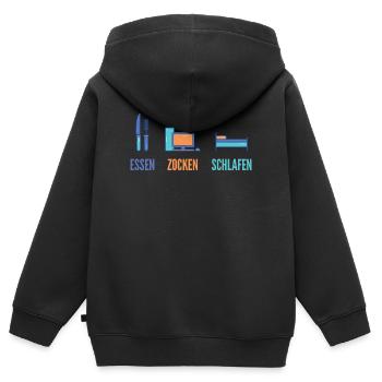 Essen Zocken Schlafen Gamer Spruch - Kinder Premium Organic Zip Hoodie - Schwarz - Hinten - AI Model Kid Male (0cm)