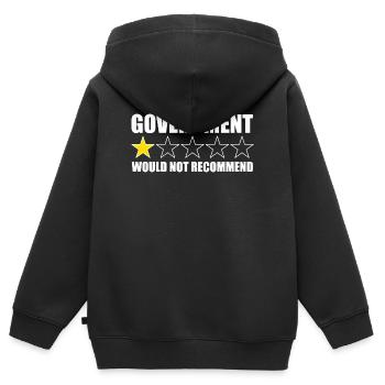 Die Regierung würde es nicht empfehlen. Anti-Regie - Kinder Premium Organic Zip Hoodie - Schwarz - Hinten - AI Model Kid Male (0cm)