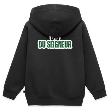 C15 du Seigneur - badge vintage vert - Sweat Premium à capuche zippé enfant bio - noir - Dos - AI Model Kid Male (0cm)