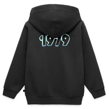 1979 - Kinder Premium Organic Zip Hoodie - Schwarz - Hinten - AI Model Kid Male (0cm)