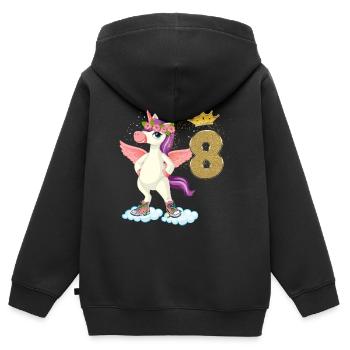 Einhorn Geburtstag 8 Jahre - Kinder Premium Organic Zip Hoodie - Schwarz - Hinten - AI Model Kid Male (0cm)