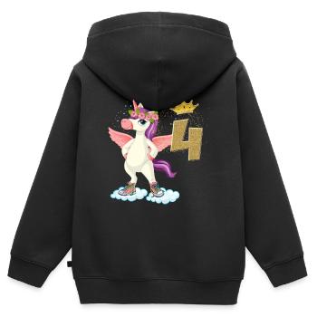 Licorne anniversaire 4 ans Fille Cadeau Enfant - Sweat Premium à capuche zippé enfant bio - noir - Dos - AI Model Kid Male (0cm)