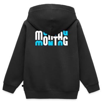Motiv Montag Weiß/Cyan - Kinder Premium Organic Zip Hoodie - Schwarz - Hinten - AI Model Kid Male (0cm)