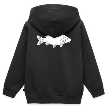 Silhouette de carpe dans la pêche grunge brute - Sweat Premium à capuche zippé enfant bio - noir - Dos - AI Model Kid Male (0cm)