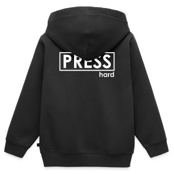 PRESS hard - Kinder Premium Organic Zip Hoodie - Schwarz - Hinten - AI Model Kid Male (0cm)