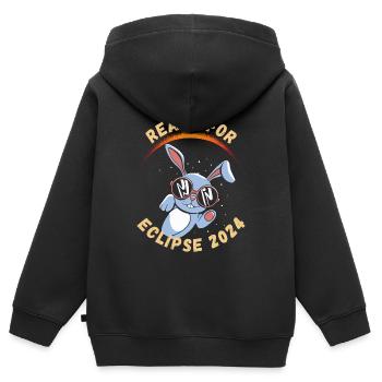 Prêt pour l’éclipse solaire de 2024 - Sweat Premium à capuche zippé enfant bio - noir - Dos - AI Model Kid Male (0cm)