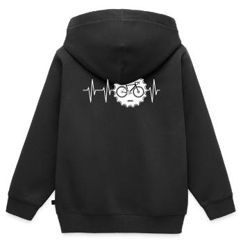 logo de vélo pulse avec pignon Biketeam Team Tour - Sweat Premium à capuche zippé enfant bio - noir - Dos - AI Model Kid Male (0cm)