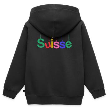 SWITZERLAND. COUNTRY. GENEVA. HUMOR. FLAG - Kids Premium Organic Zip-up Hoodie - black - Back - AI Model Kid Male (0cm)