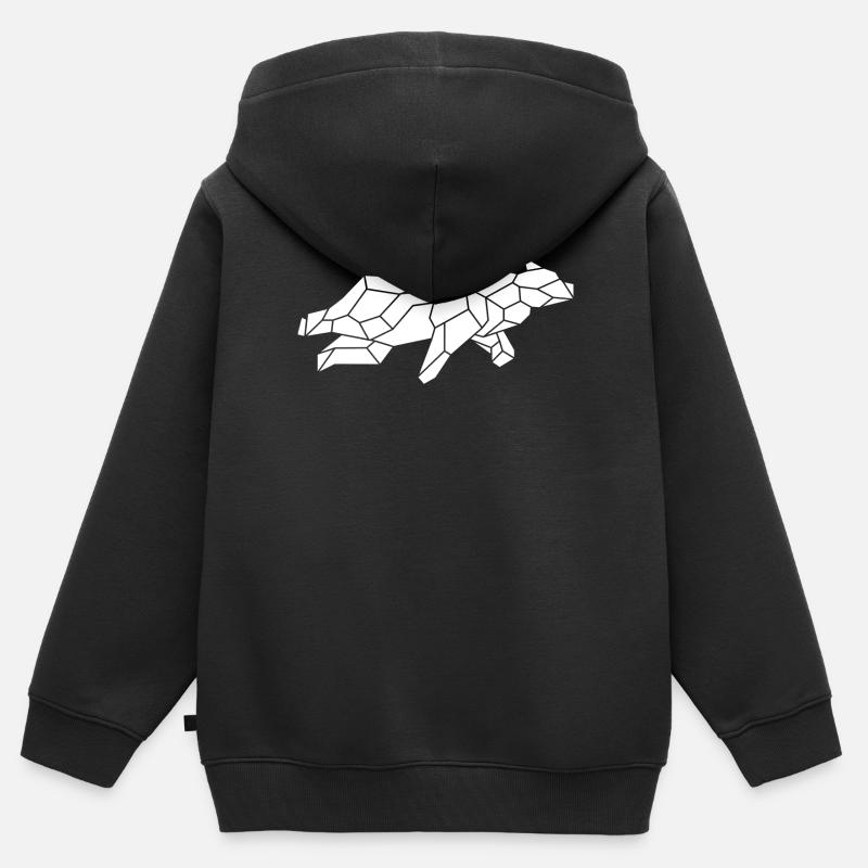 Ours blanc géométrique - Sweat Premium à capuche zippé enfant bio - noir