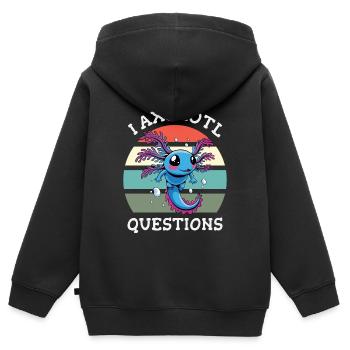 Axolotl pose beaucoup de questions - Sweat Premium à capuche zippé enfant bio - noir - Dos - AI Model Kid Male (0cm)