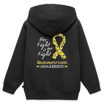 Votre combat est notre combat contre l’endométriose - Sweat Premium à capuche zippé enfant bio - noir - Dos - AI Model Kid Male (0cm)