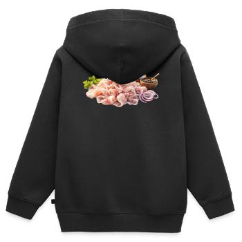 Poisson cru, charcuteries, oignon salé - Stroganina - Sweat Premium à capuche zippé enfant bio - noir - Dos - AI Model Kid Male (0cm)