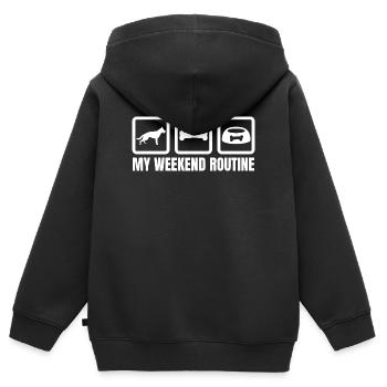 Ma routine du week-end - Sweat Premium à capuche zippé enfant bio - noir - Dos - AI Model Kid Male (0cm)